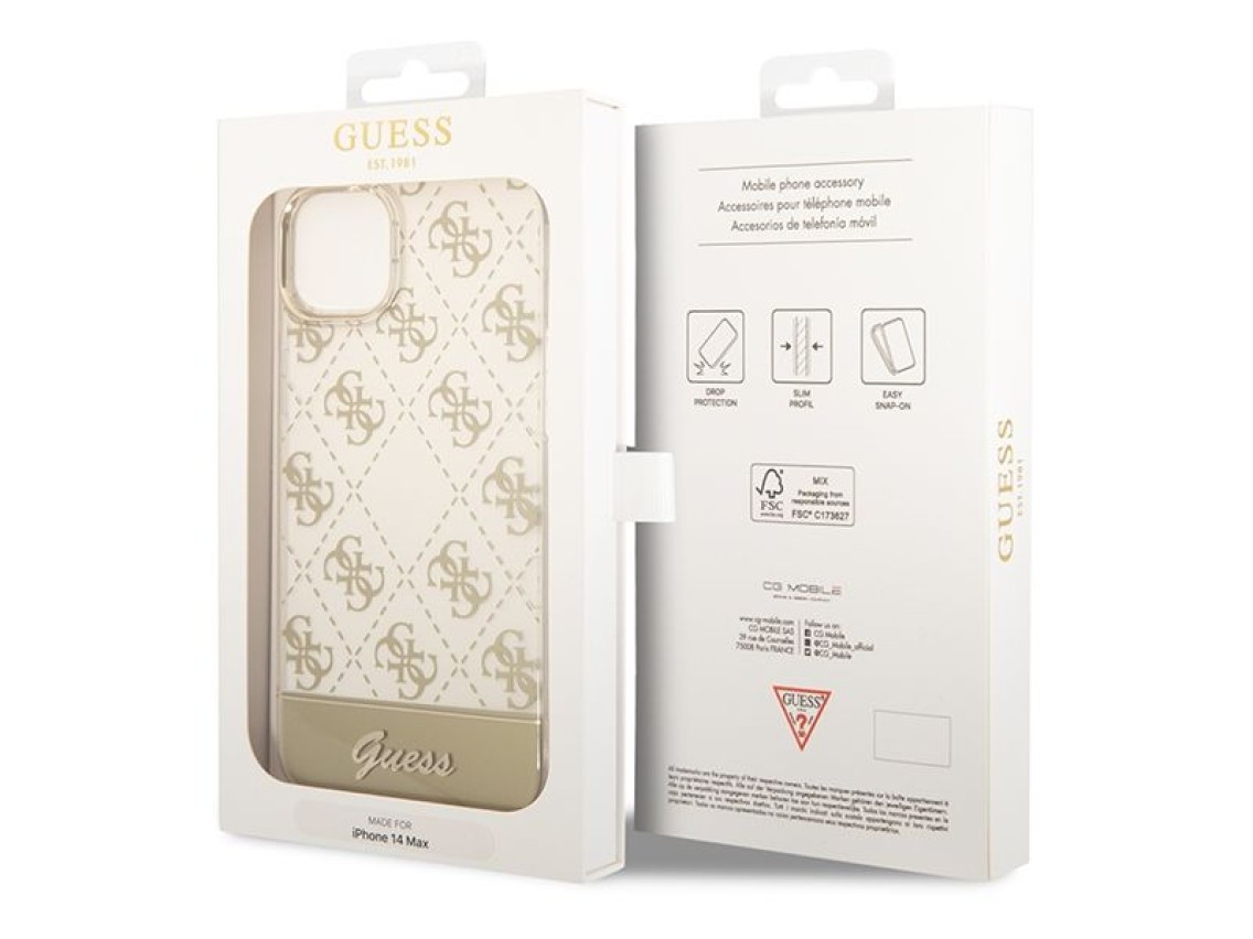 Guess GUHCP14MHG4MHG iPhone 14 Plus 6.7 "dourado / capa rígida dourada 4G Padrão Script