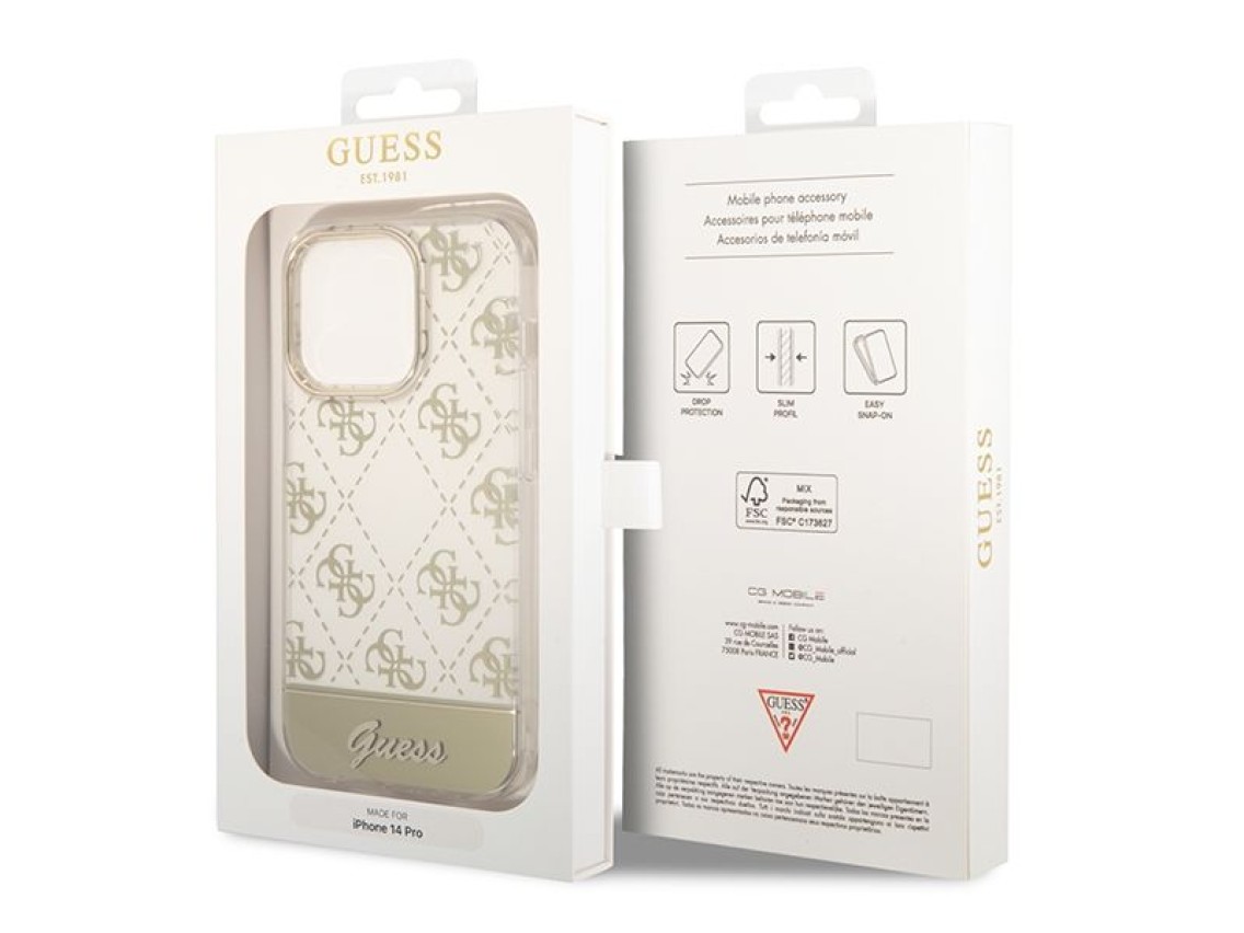 Guess GUHCP14LHG4MHG iPhone 14 Pro 6.1 "dourado / capa rígida dourada 4G Padrão Script