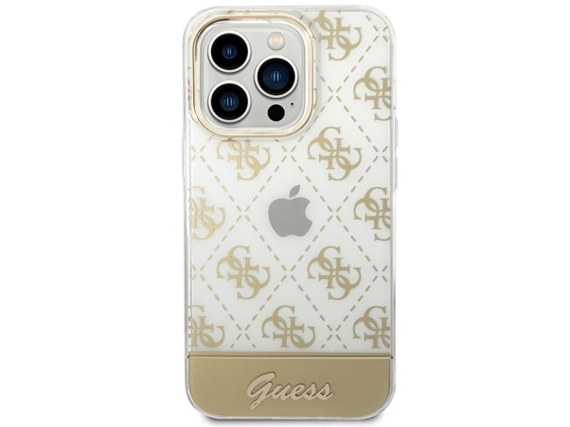 Guess GUHCP14XHG4MHG iPhone 14 Pro Max 6.7 "dourado / capa rígida dourada 4G Padrão Script