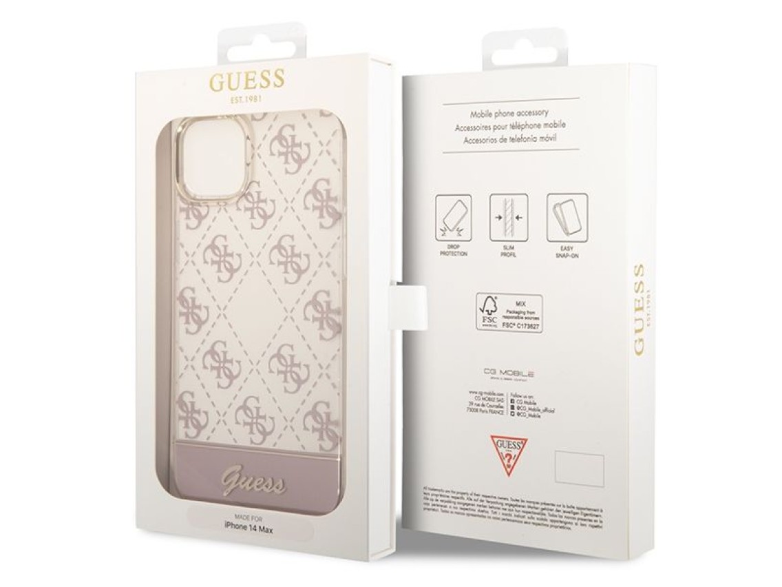 Guess GUHCP14MHG4MHP iPhone 14 Plus 6.7" rosa / carcasa rígida rosa 4G Pattern Script