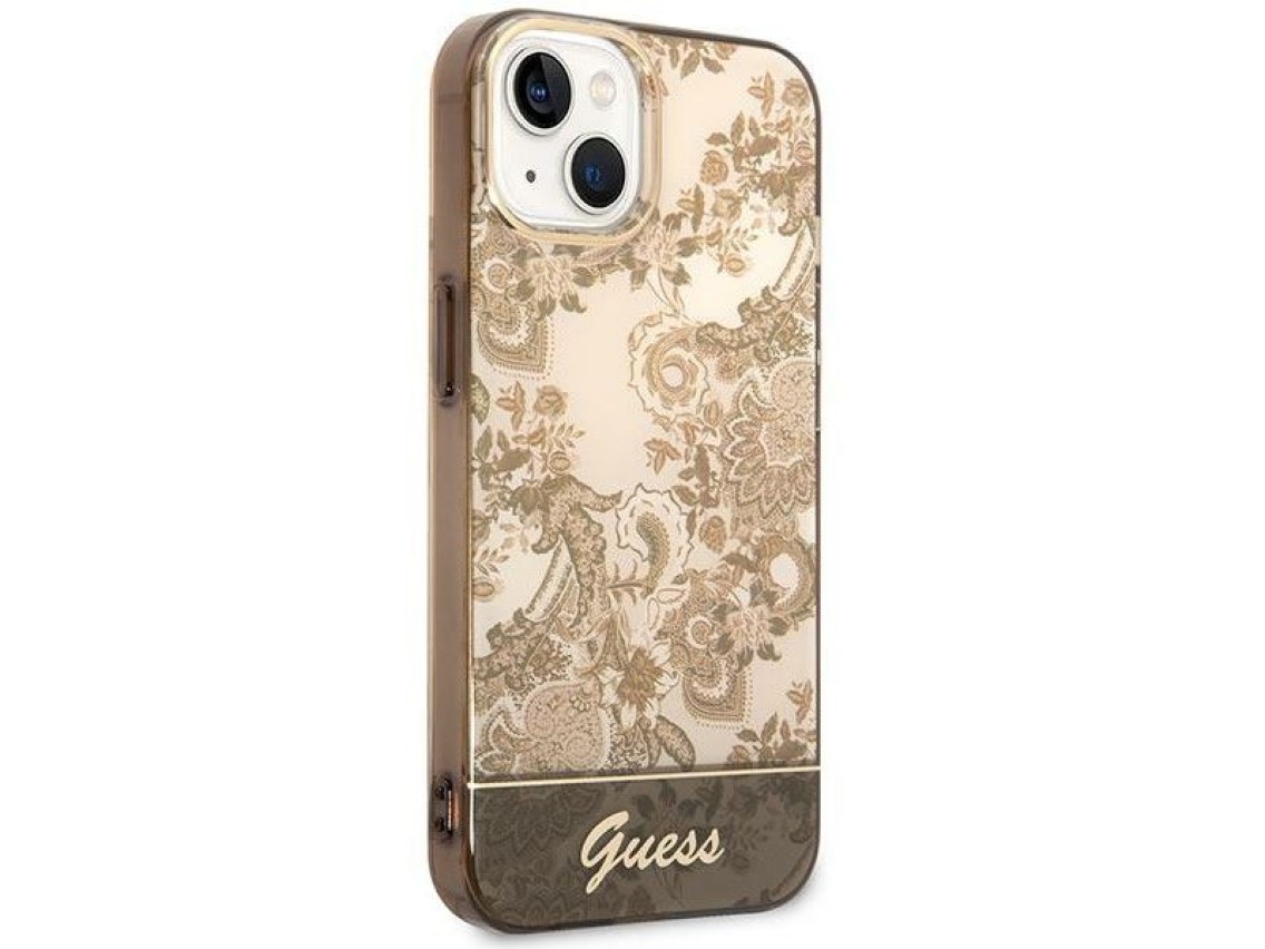 Guess GUHCP14MHGPLHC iPhone 14 Plus 6.7" capa rígida ocre Coleção Porcelana