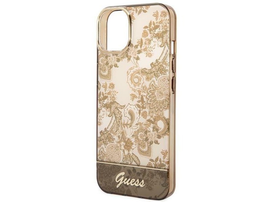 Guess GUHCP14MHGPLHC iPhone 14 Plus 6.7" capa rígida ocre Coleção Porcelana