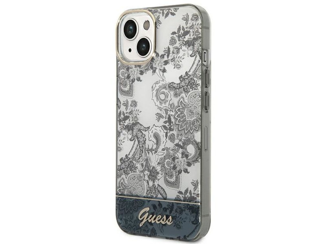 Funda r�gida gris para iPhone 14 Plus de 6,7" de Guess GUHCP14MHGPLHG, colecci�n Porcelain.
