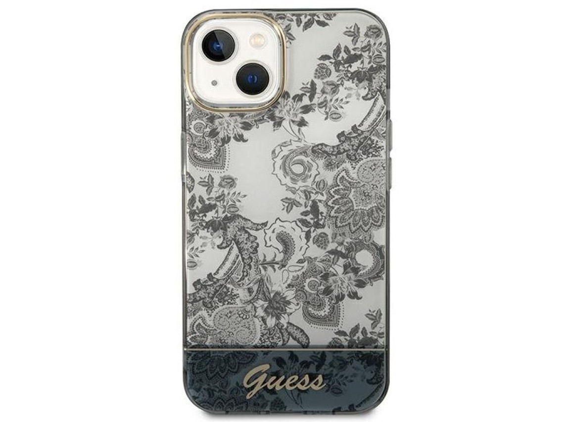 Funda r�gida gris para iPhone 14 Plus de 6,7" de Guess GUHCP14MHGPLHG, colecci�n Porcelain.