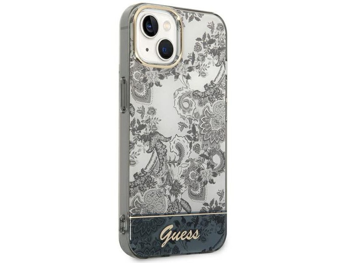 Funda r�gida gris para iPhone 14 Plus de 6,7" de Guess GUHCP14MHGPLHG, colecci�n Porcelain.