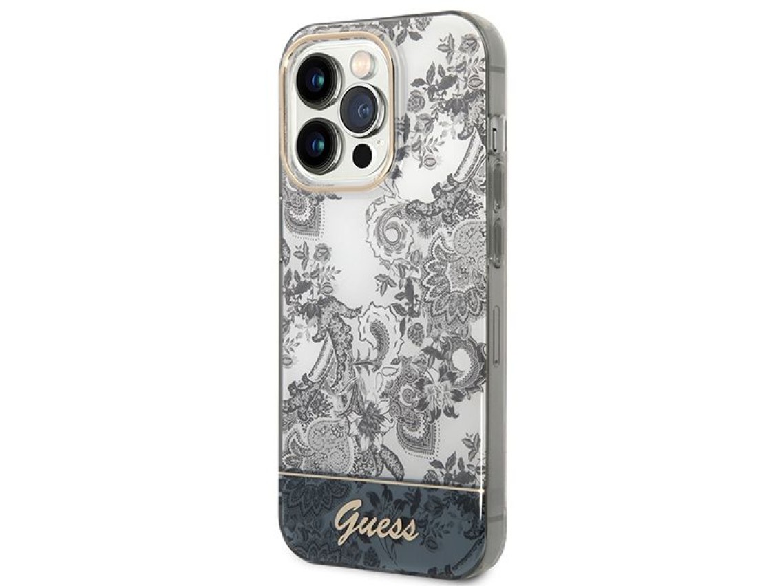 Guess GUHCP14XHGPLHG iPhone 14 Pro Max 6.7 "cinza / capa rígida cinza Coleção Porcelana