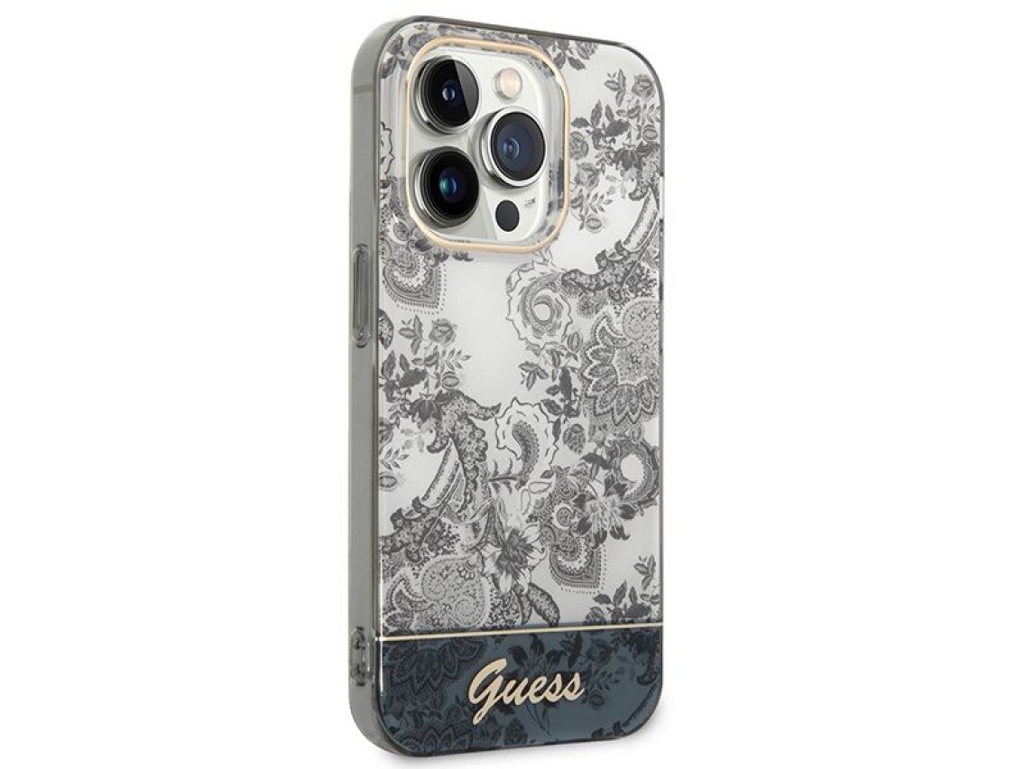 Guess GUHCP14XHGPLHG iPhone 14 Pro Max 6.7 "cinza / capa rígida cinza Coleção Porcelana