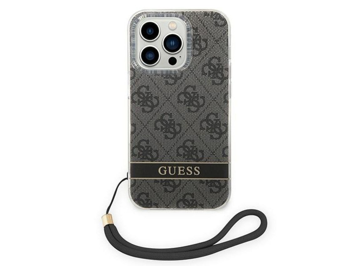 Funda Guess GUOHCP14LH4STK para iPhone 14 Pro de 6,1" negra / carcasa rígida negra 4G con correa est
