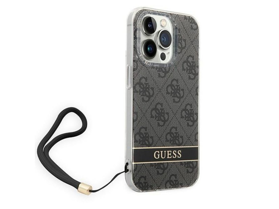 Funda Guess GUOHCP14LH4STK para iPhone 14 Pro de 6,1" negra / carcasa rígida negra 4G con correa est