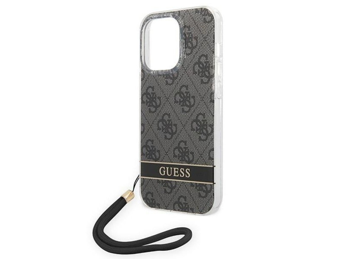Funda Guess GUOHCP14LH4STK para iPhone 14 Pro de 6,1" negra / carcasa rígida negra 4G con correa est