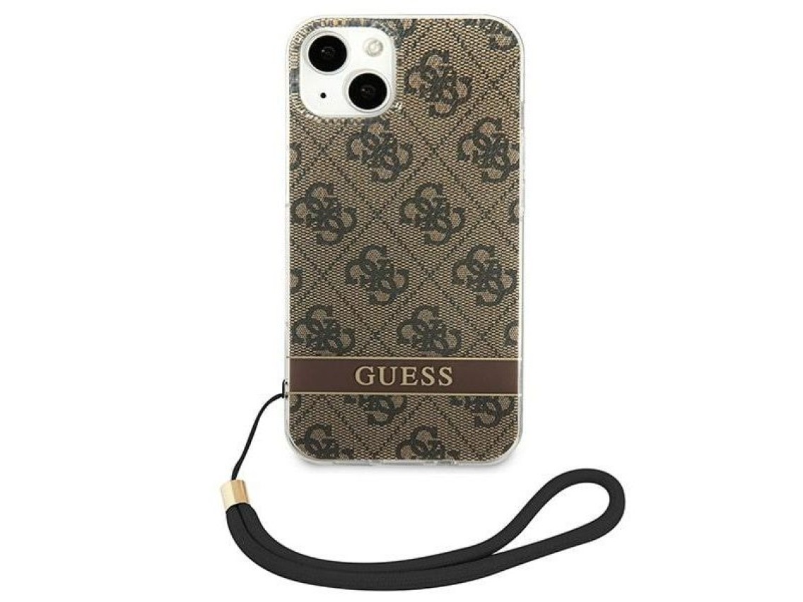 Funda r�gida marr�n para iPhone 14 Plus de 6,7 pulgadas de Guess GUOHCP14MH4STW, 4G, con correa esta