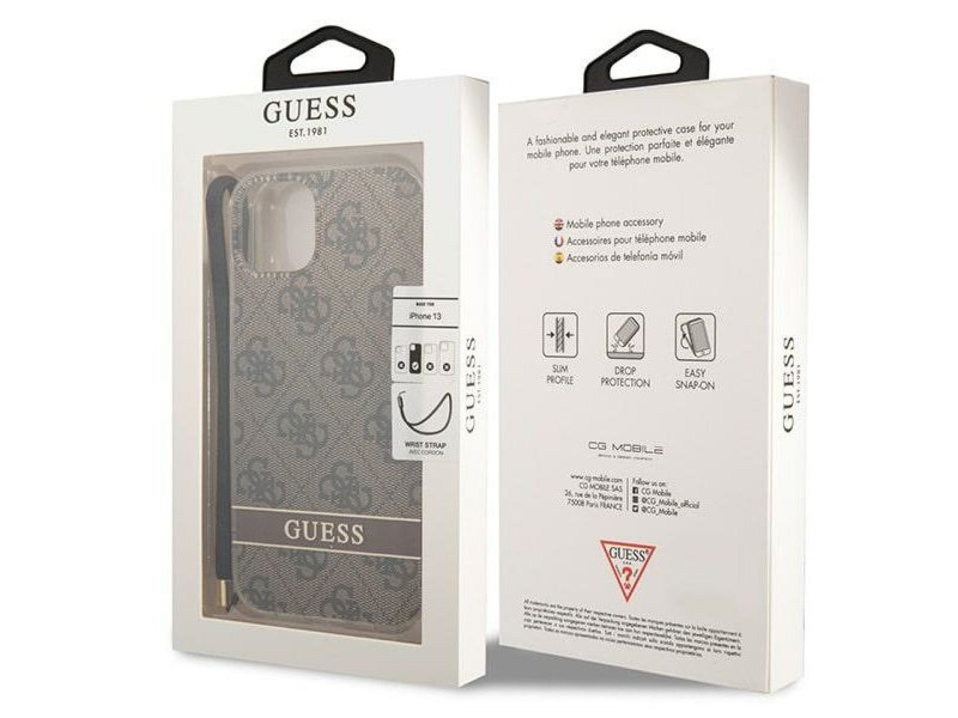 Funda rígida marrón para iPhone 14 Plus de 6,7 pulgadas de Guess GUOHCP14MH4STW, 4G, con correa esta