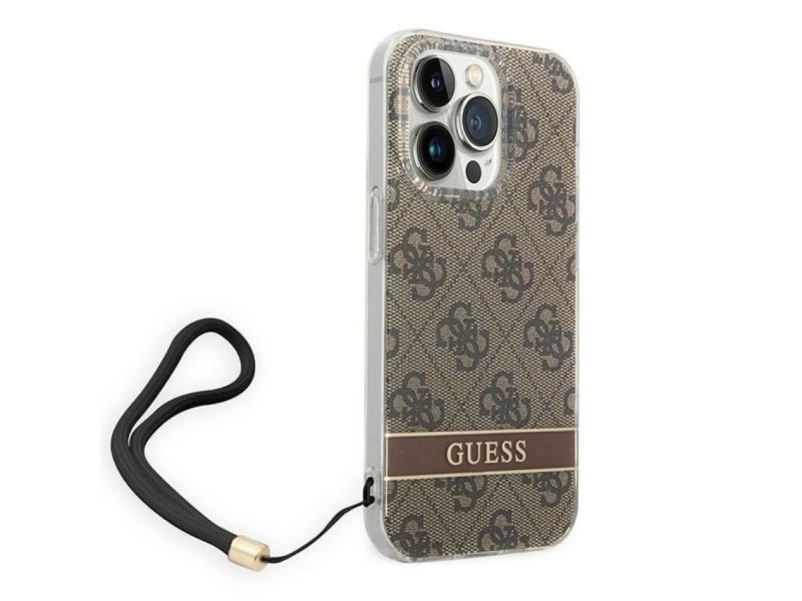 Guess GUOHCP14LH4STW iPhone 14 Pro 6.1 "capa rígida marrom / alça com estampa 4G