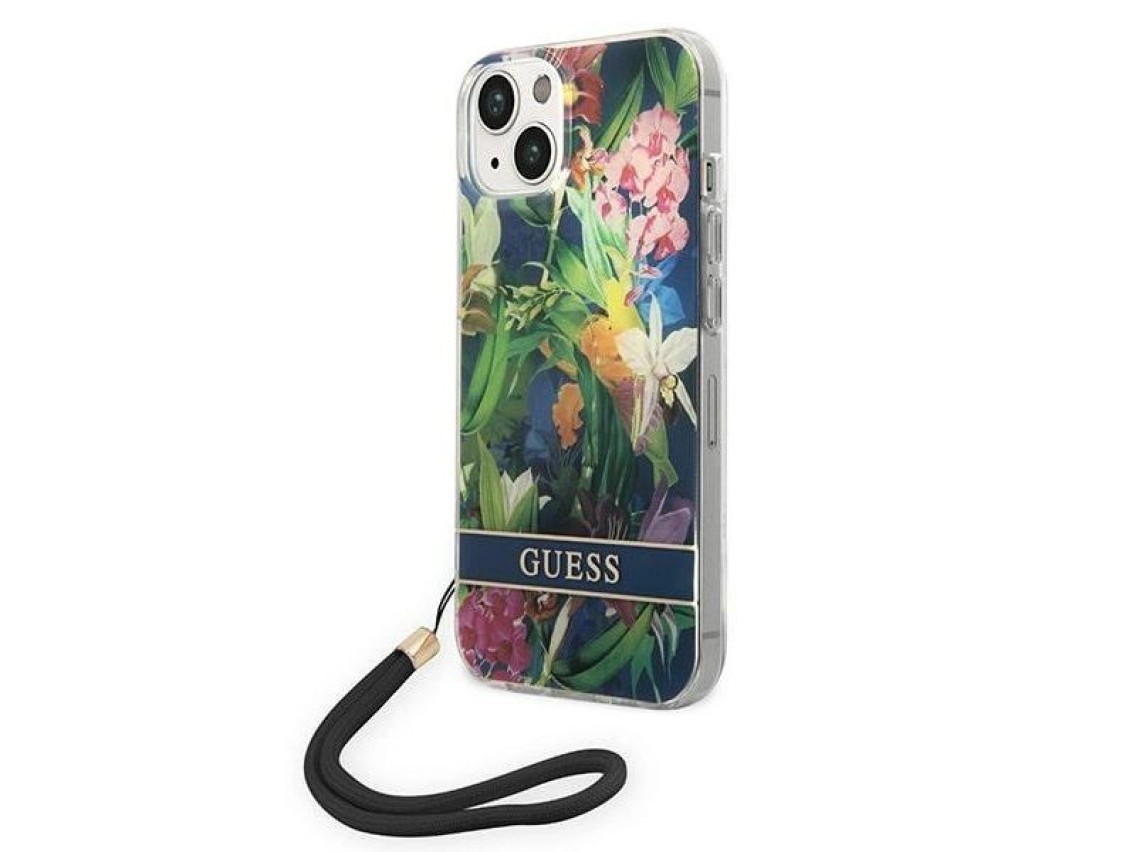 Guess GUOHCP14SHFLSB iPhone 14 6.1 "blue / blue hardcase Flower Strap