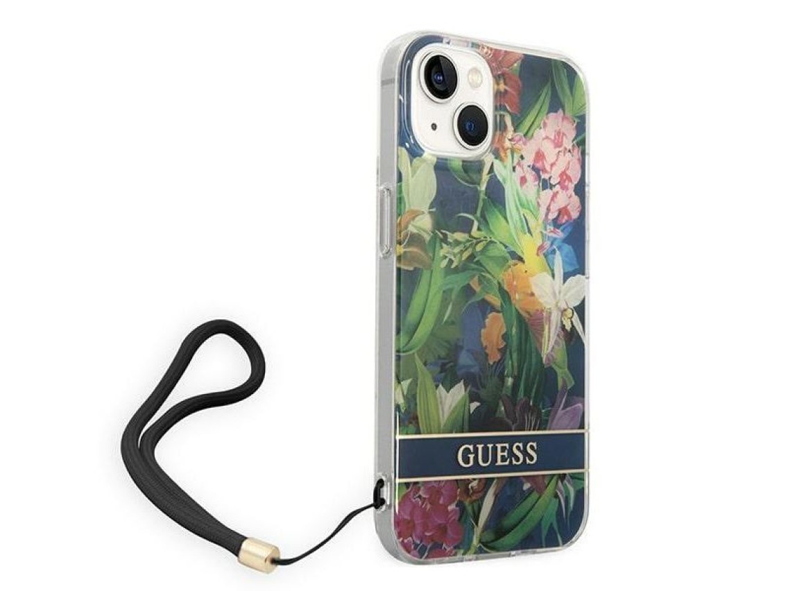 Guess GUOHCP14MHFLSB iPhone 14 Plus 6.7 "blue / blue hardcase Flower Strap