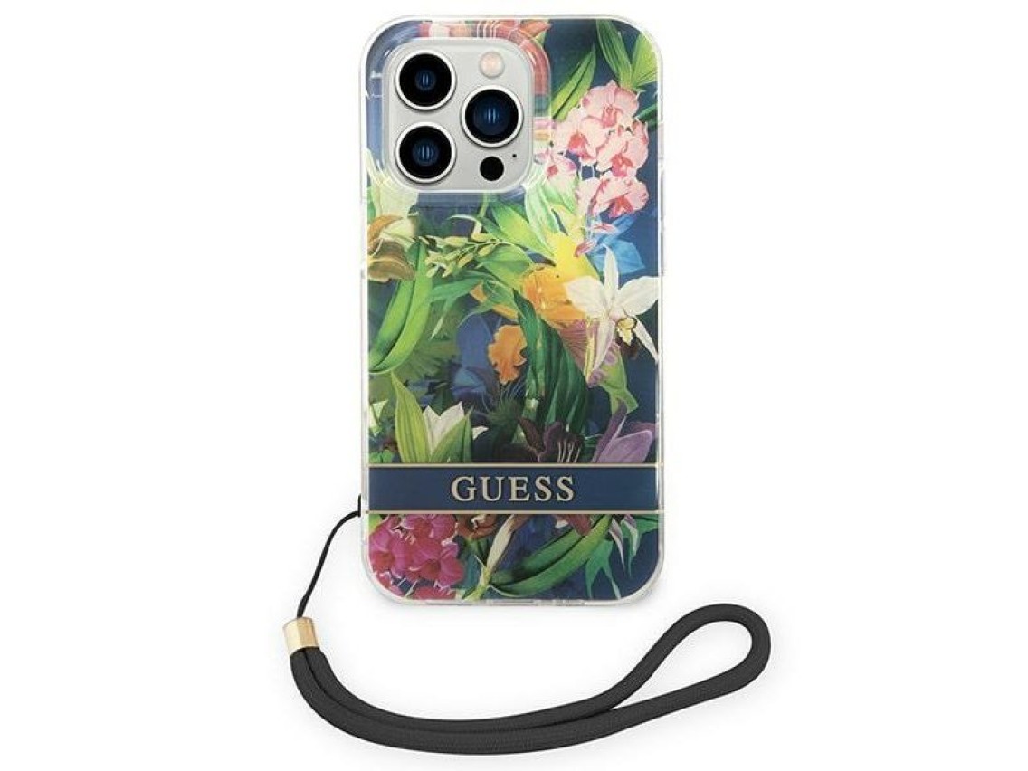 Guess GUOHCP14LHFLSB iPhone 14 Pro 6.1 "blue / blue hardcase Flower Strap