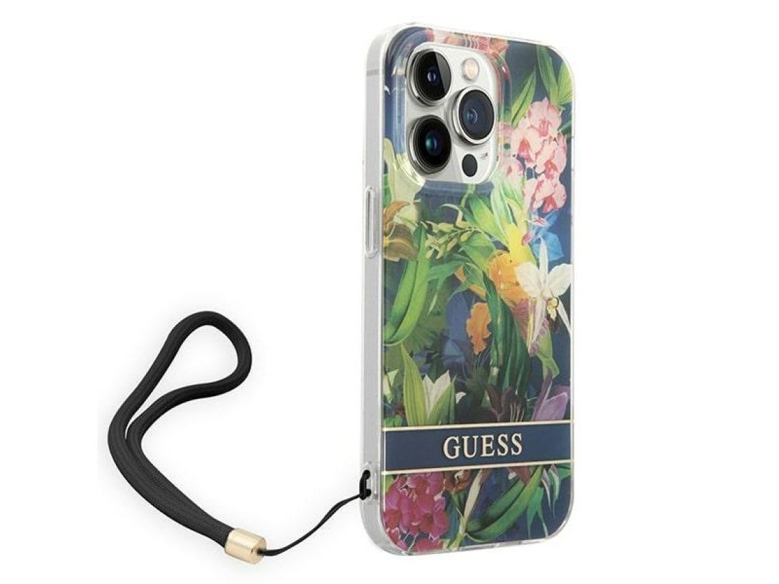 Guess GUOHCP14LHFLSB iPhone 14 Pro 6.1 "blue / blue hardcase Flower Strap