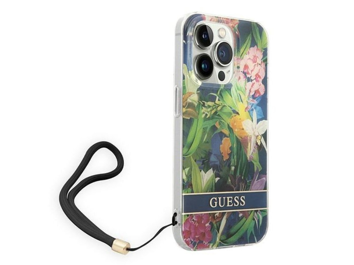 Guess GUOHCP14XHFLSB iPhone 14 Pro Max 6.7 "blue / blue hardcase Flower Strap