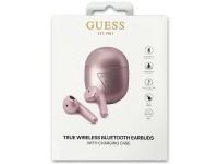 Fones de ouvido Bluetooth Guess GUTWST82TRU TWS + Base de carregamento roxa com logotipo triangular. Fones de ouvido Bluetooth Guess GUTWST82TRU TWS + Base de carregamento roxa com logotipo triangular.
