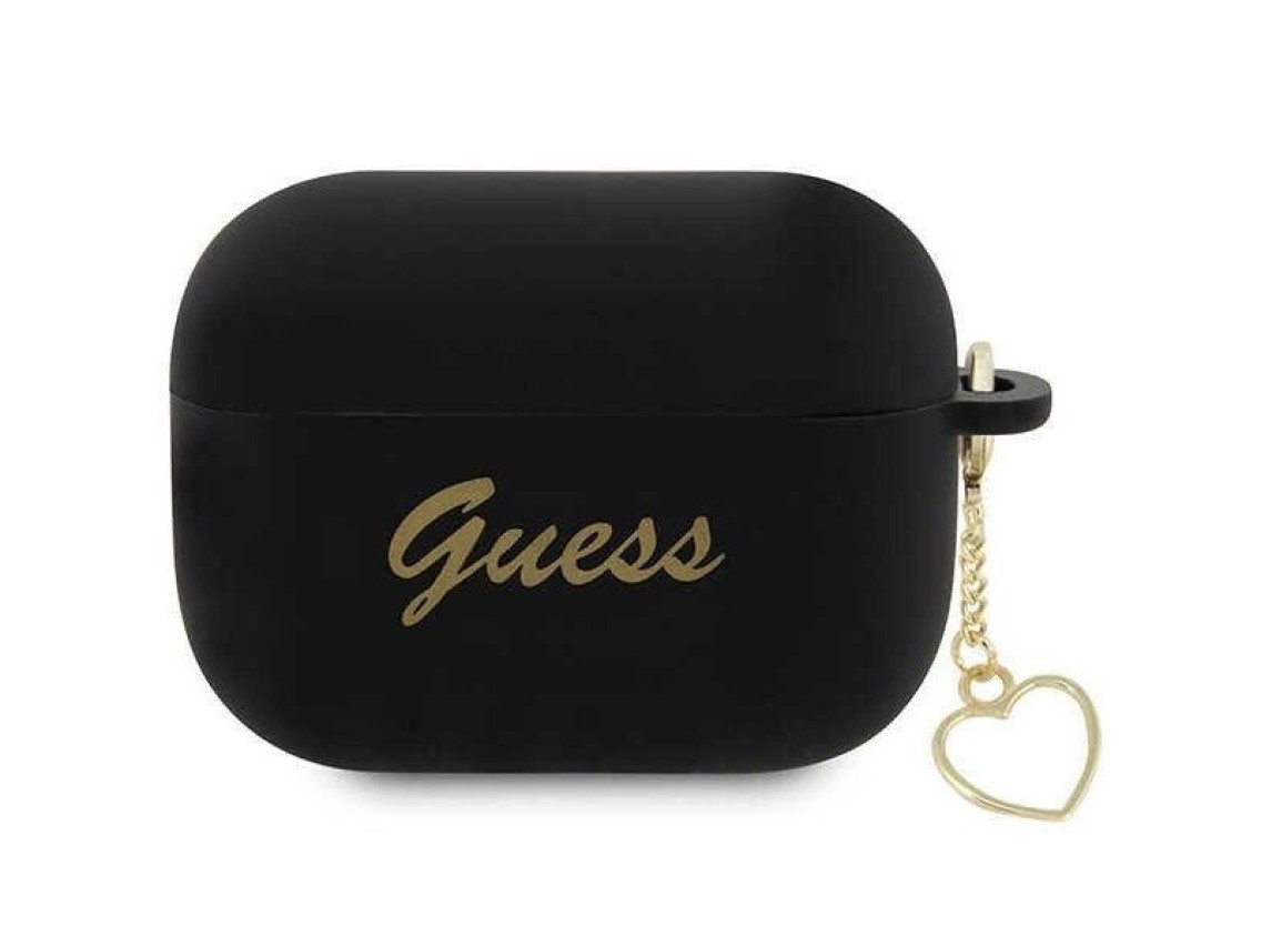 Funda Guess GUAP2LSCHSK para AirPods Pro 2, color negro/negro, de silicona, con dije de corazón.