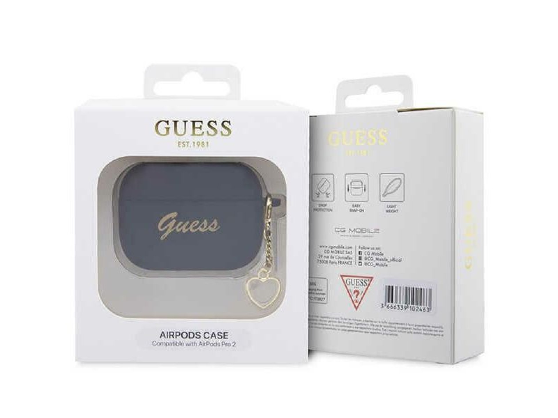 Funda Guess GUAP2LSCHSK para AirPods Pro 2, color negro/negro, de silicona, con dije de corazón.