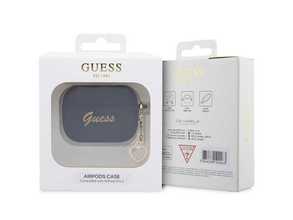 Funda Guess GUAP2LSCHSK para AirPods Pro 2, color negro/negro, de silicona, con dije de corazón.