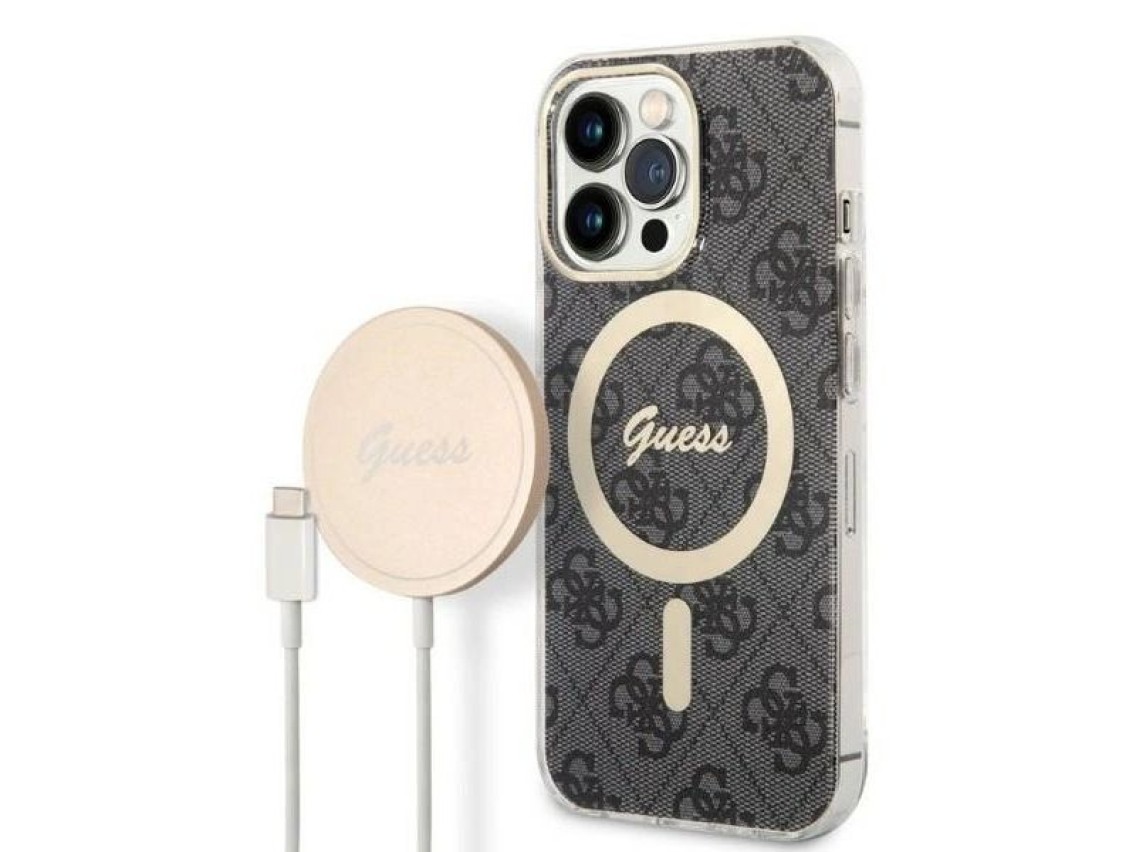 Set Guess GUBPP13LH4EACSK Case+ Charger iPhone 13 Pro black/black hard case 4G Print MagSafe