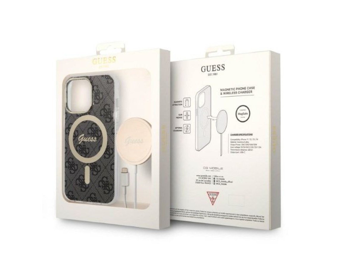 Set Guess GUBPP13LH4EACSK Case+ Charger iPhone 13 Pro black/black hard case 4G Print MagSafe