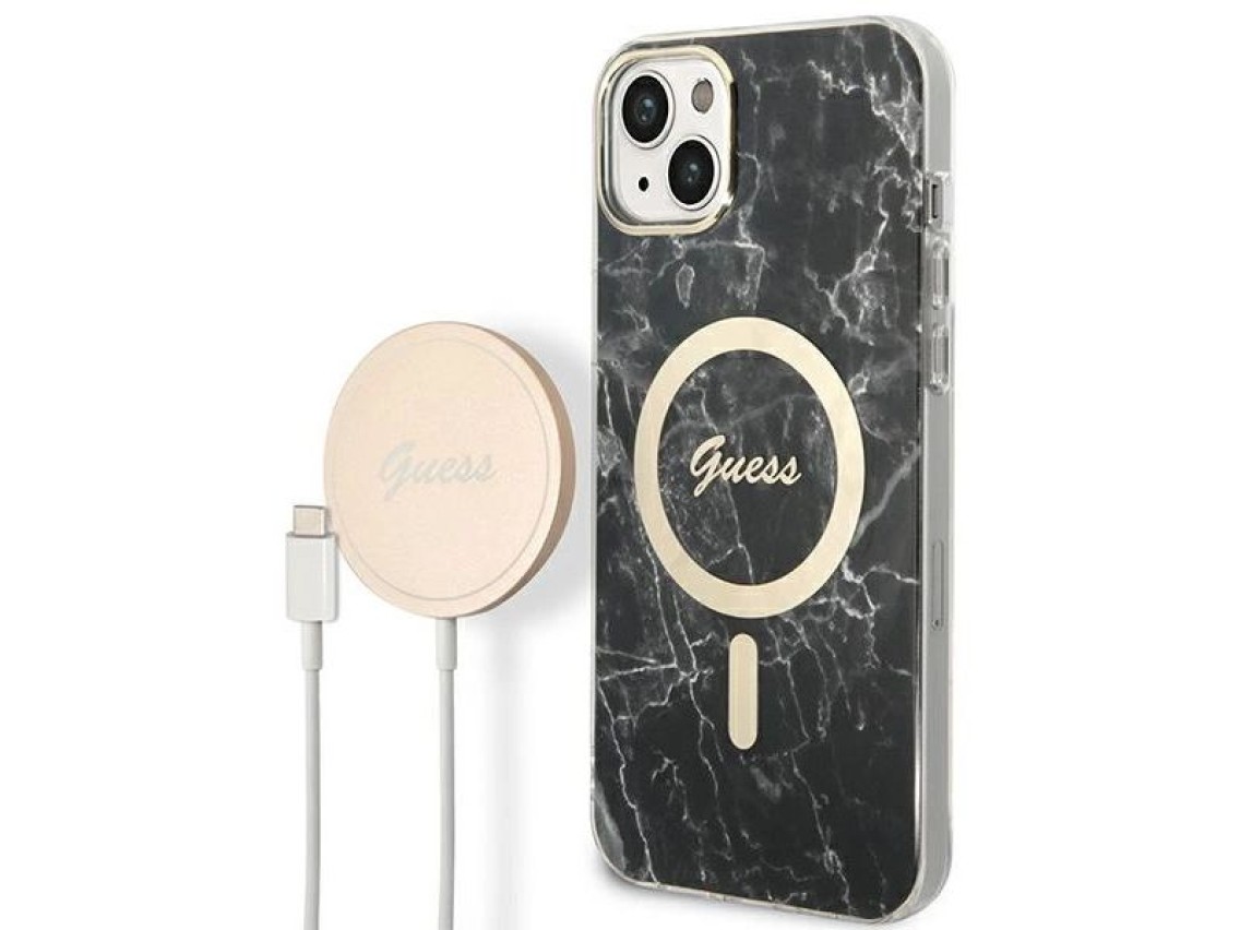 Conjunto Guess GUBPP14SHMEACSK Funda + Cargador para iPhone 14 de 6.1" negro/negro, carcasa rígida M