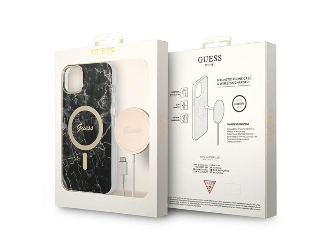 Conjunto Guess GUBPP14SHMEACSK Funda + Cargador para iPhone 14 de 6.1" negro/negro, carcasa rígida M