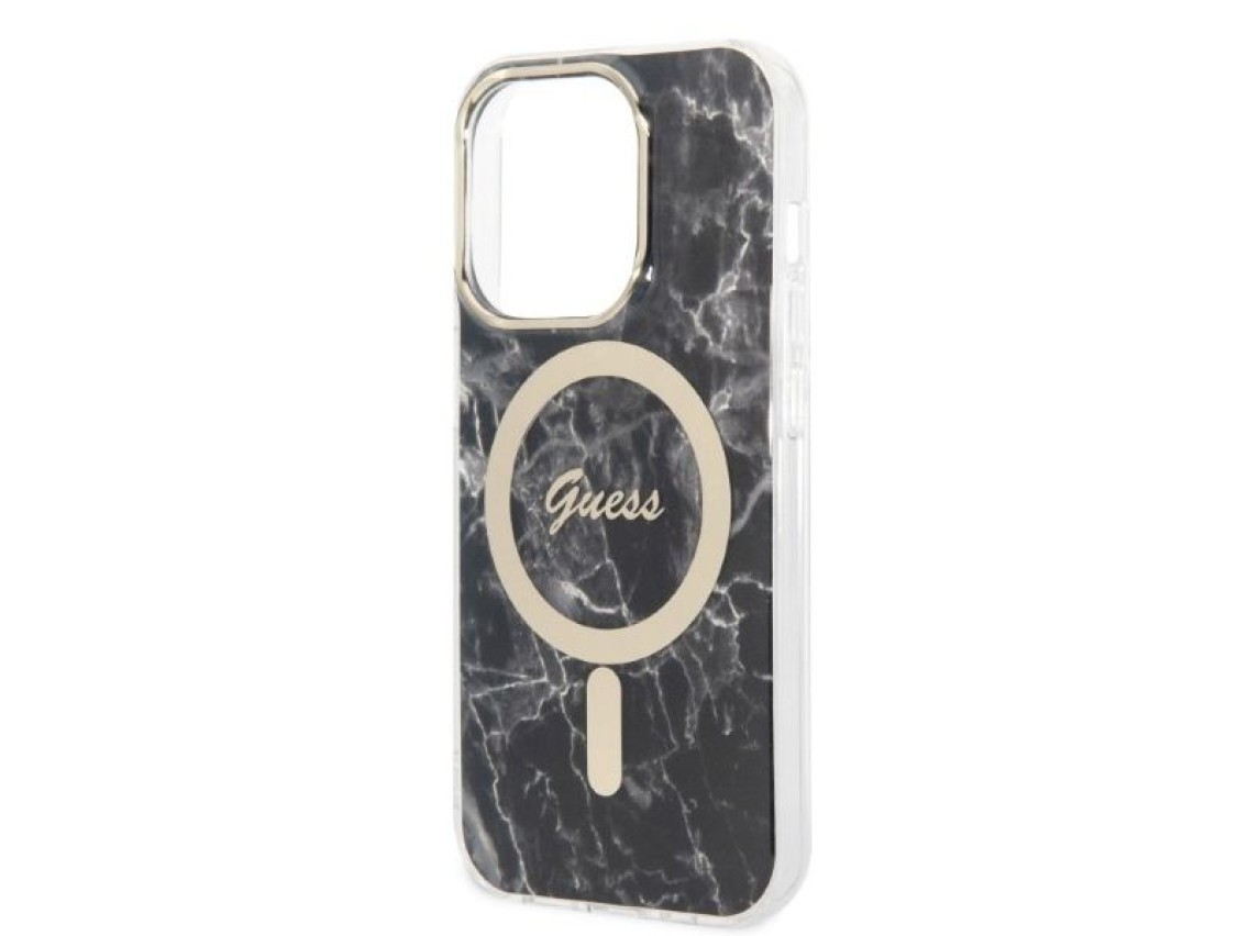 Set Guess GUBPP14LHMEACSK Case+ Charger iPhone 14 Pro 6.1" black/black hard case Marble MagSafe