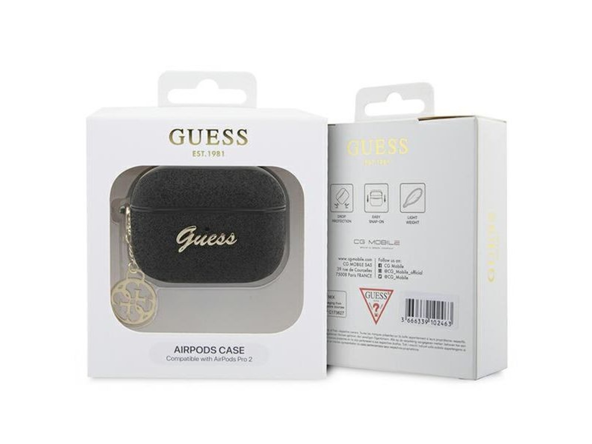 Capa para AirPods Pro 2 Guess GUAP2GLGSHK com pingente de glitter preto e flocos de glitter 4G