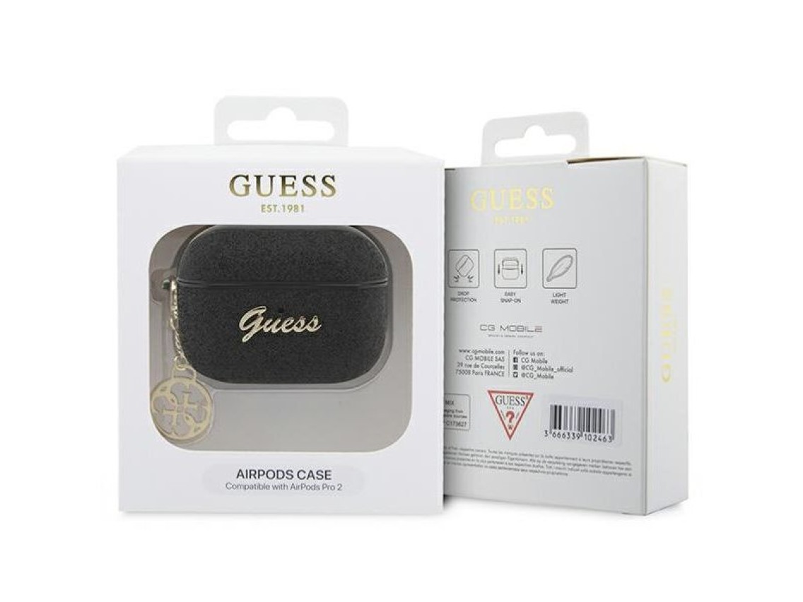 Capa para AirPods Pro 2 Guess GUAP2GLGSHK com pingente de glitter preto e flocos de glitter 4G