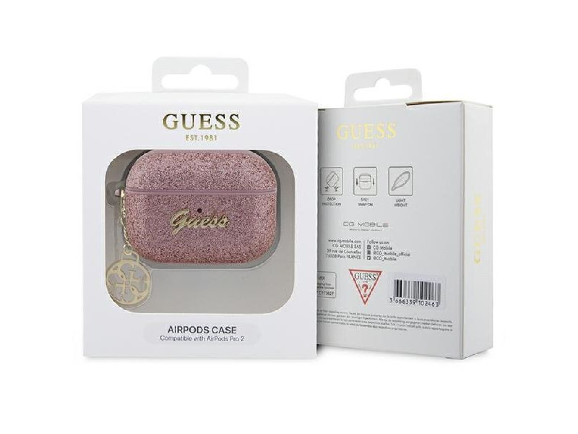 Capa para AirPods Pro 2 Guess GUAP2GLGSHP rosa/rosa com glitter e pingente 4G