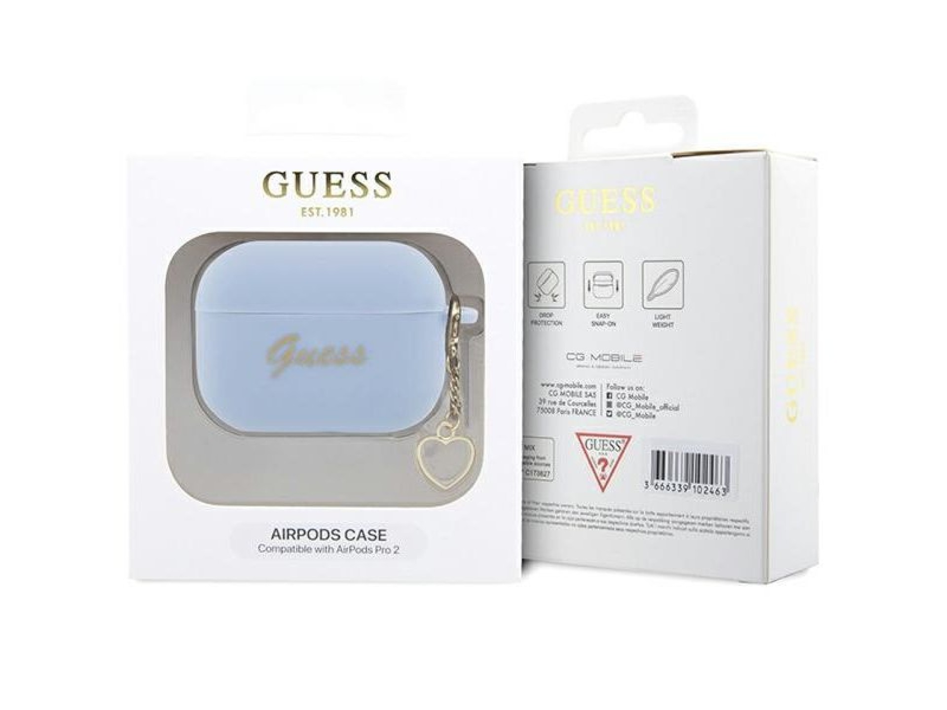Capa para AirPods Pro 2 Guess GUAP2LSCHSB azul/azul com pingente de coração em silicone