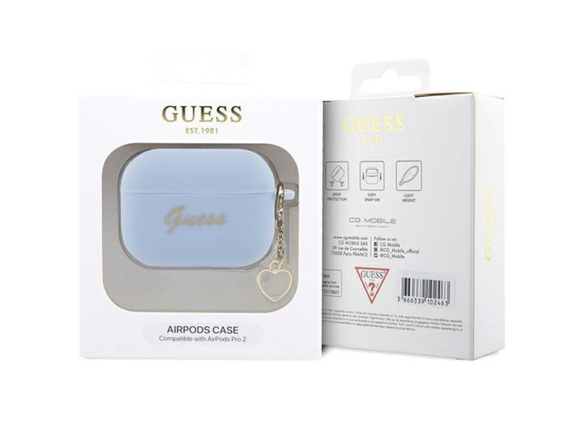Capa para AirPods Pro 2 Guess GUAP2LSCHSB azul/azul com pingente de coração em silicone