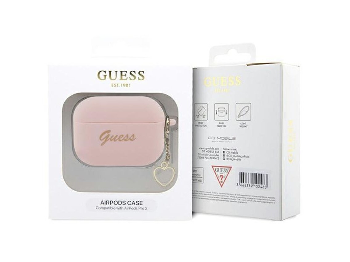 Funda Guess GUAP2LSCHSP para AirPods Pro 2, color rosa/rosa, de silicona, con dije de coraz�n.