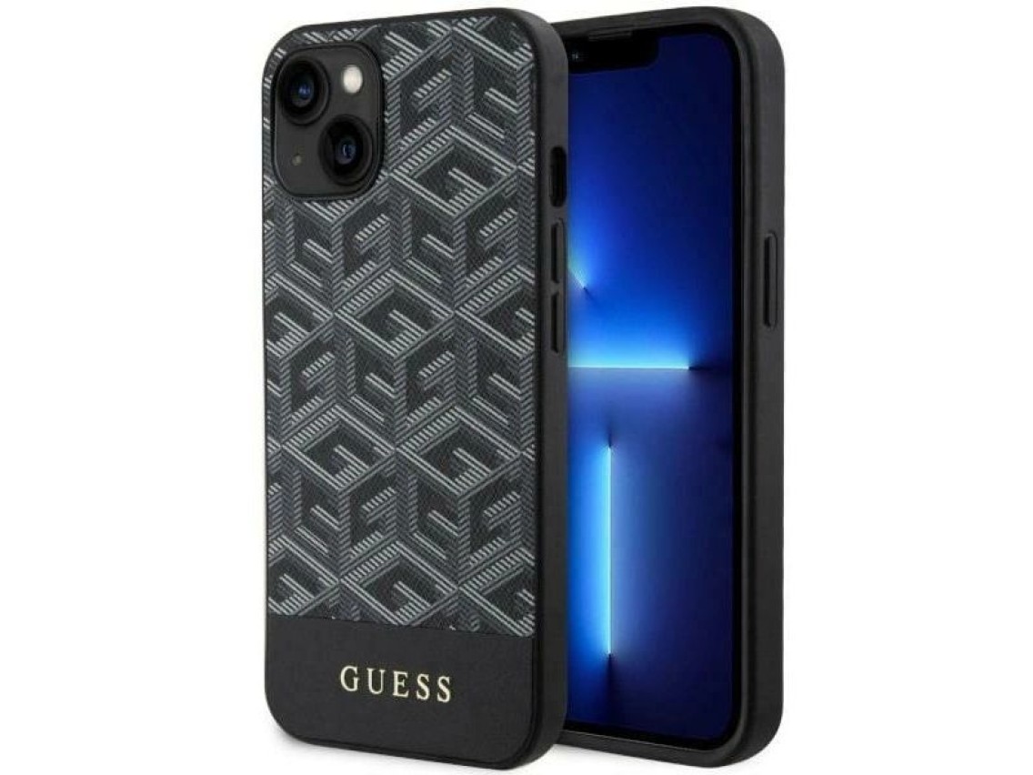 Funda rígida negra Guess GUHMP14MHGCFSEK para iPhone 14 Plus de 6,7" con diseño de rayas GCube y Mag