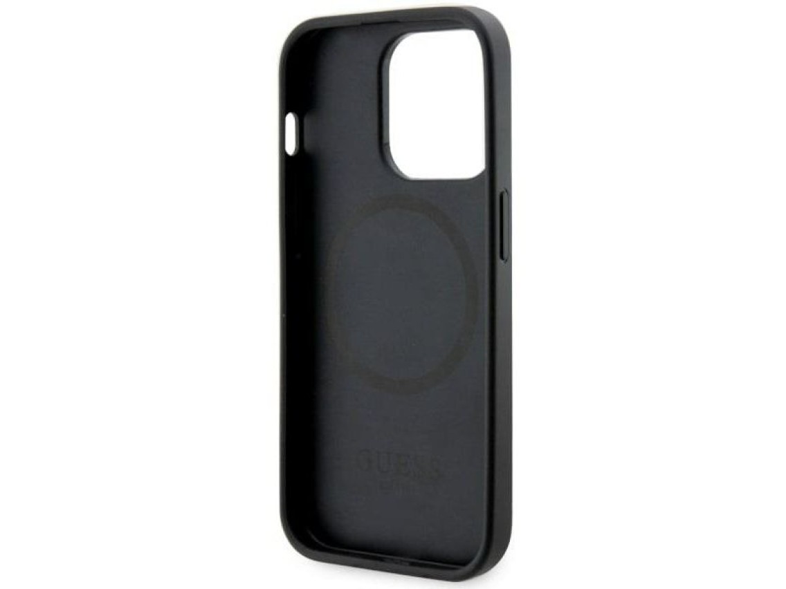 Capa r�gida preta/preta Guess GUHMP14LHGCFSEK para iPhone 14 Pro de 6,1" com listras GCube e MagSafe