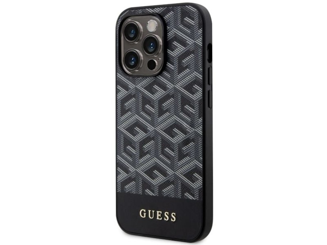 Funda rígida Guess GUHMP14XHGCFSEK para iPhone 14 Pro Max de 6,7" en color negro/negro, con franjas
