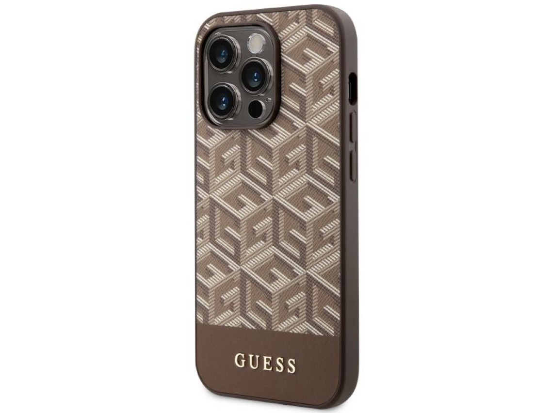 Funda rígida Guess GUHMP14LHGCFSEW para iPhone 14 Pro de 6,1" color marrón/marrón, con franjas GCube