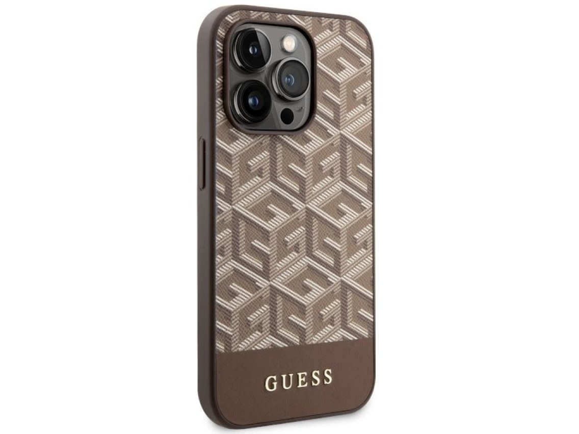 Funda rígida Guess GUHMP14LHGCFSEW para iPhone 14 Pro de 6,1" color marrón/marrón, con franjas GCube