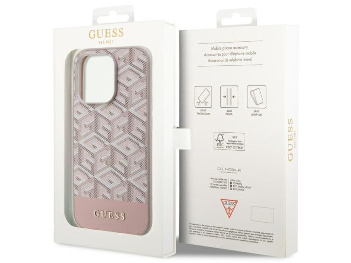 Guess GUHMP14LHGCFSEP iPhone 14 Pro 6.1" pink/pink hard case GCube Stripes MagSafe