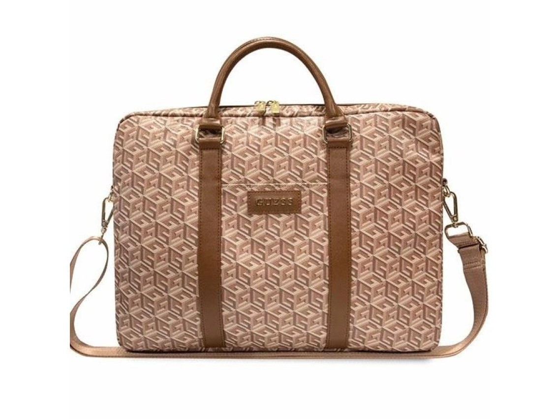 Bolsa Guess GCube Stripes para laptop de 16" - marrom