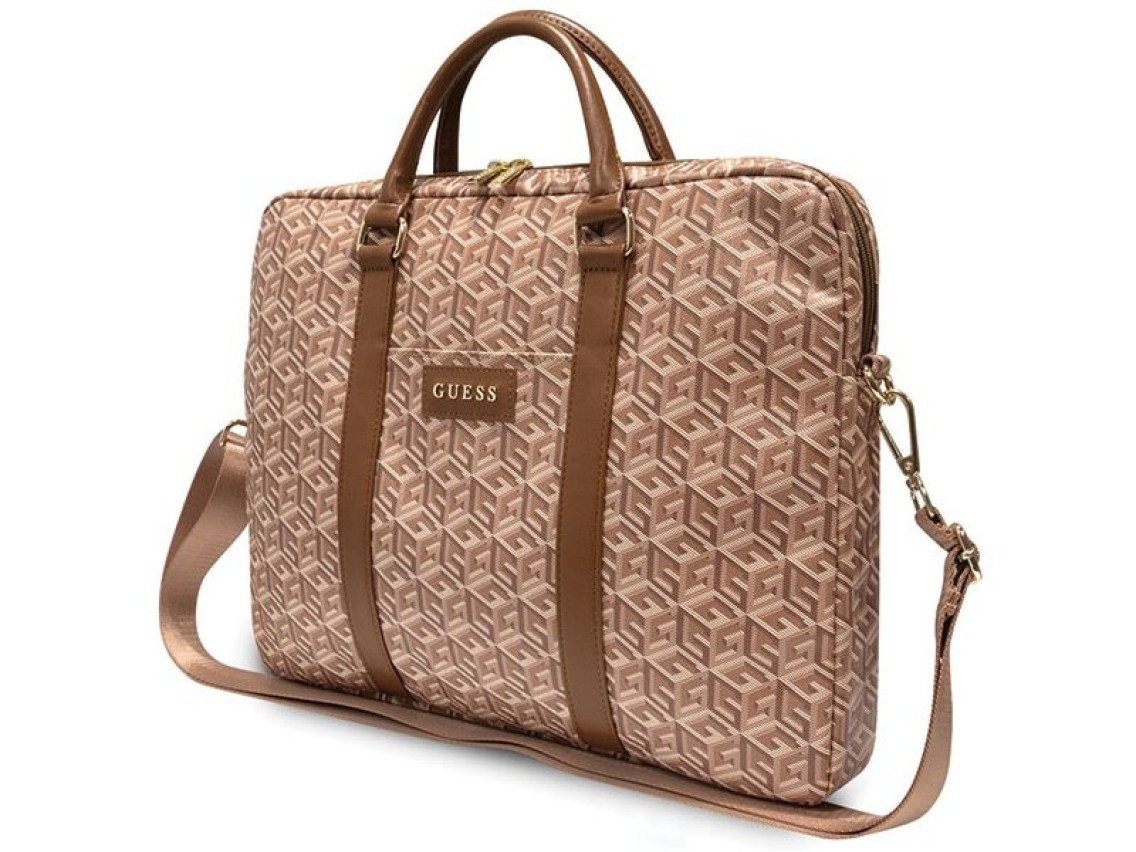 Bolsa Guess GCube Stripes para laptop de 16" - marrom