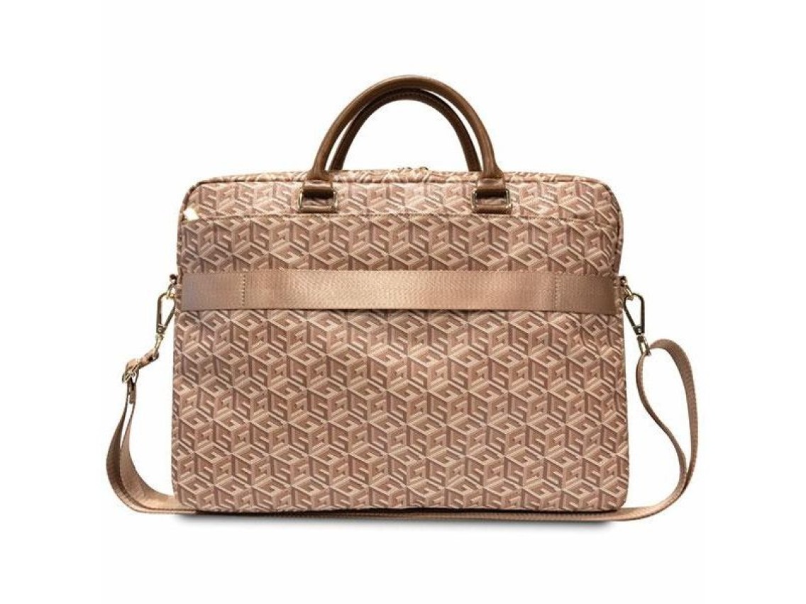 Bolsa Guess GCube Stripes para laptop de 16" - marrom