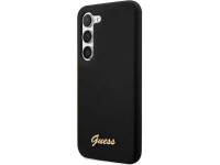 Funda rígida Guess GUHCS23SSLSMK S23 S911 negra/negra de silicona con logo dorado vintage Funda rígida Guess GUHCS23SSLSMK S23 S911 negra/negra de silicona con logo dorado vintage
