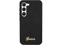 Funda rígida Guess GUHCS23SSLSMK S23 S911 negra/negra de silicona con logo dorado vintage Funda rígida Guess GUHCS23SSLSMK S23 S911 negra/negra de silicona con logo dorado vintage