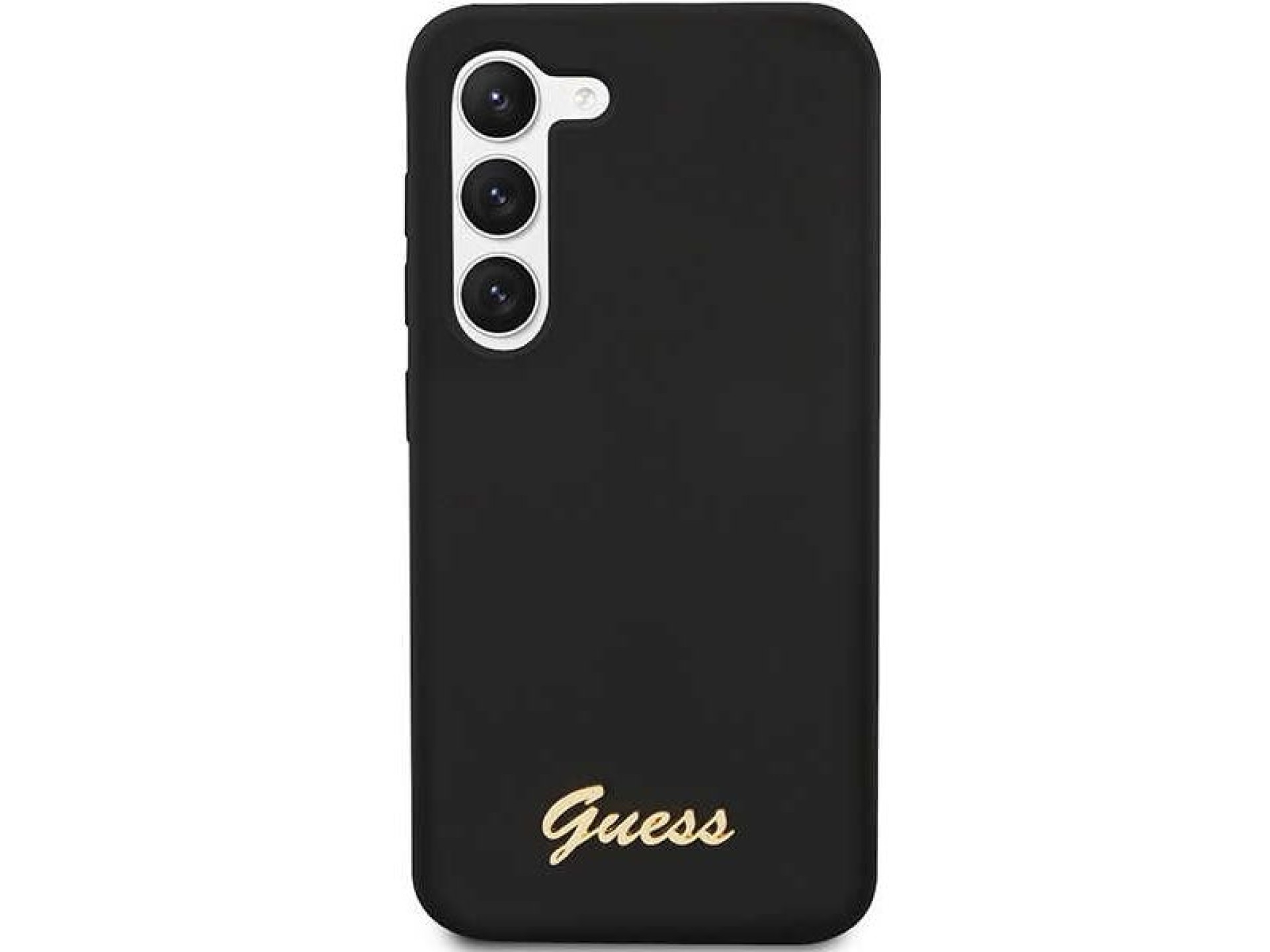 Funda rígida Guess GUHCS23SSLSMK S23 S911 negra/negra de silicona con logo dorado vintage