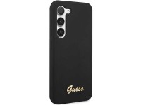 Funda rígida Guess GUHCS23SSLSMK S23 S911 negra/negra de silicona con logo dorado vintage Funda rígida Guess GUHCS23SSLSMK S23 S911 negra/negra de silicona con logo dorado vintage